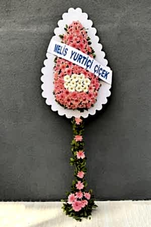 Direği Çiçekli Pembe -  Beyaz Ayaklı Sepet